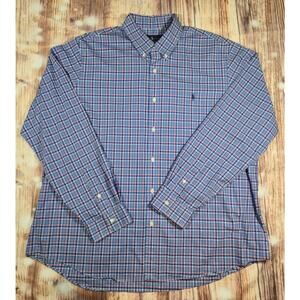 Polo Ralph Lauren Shirt Mens XXL Blue Plaid Button Down Long Sleeve Pony